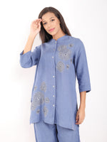 Blue Zari Embroidered Shirt