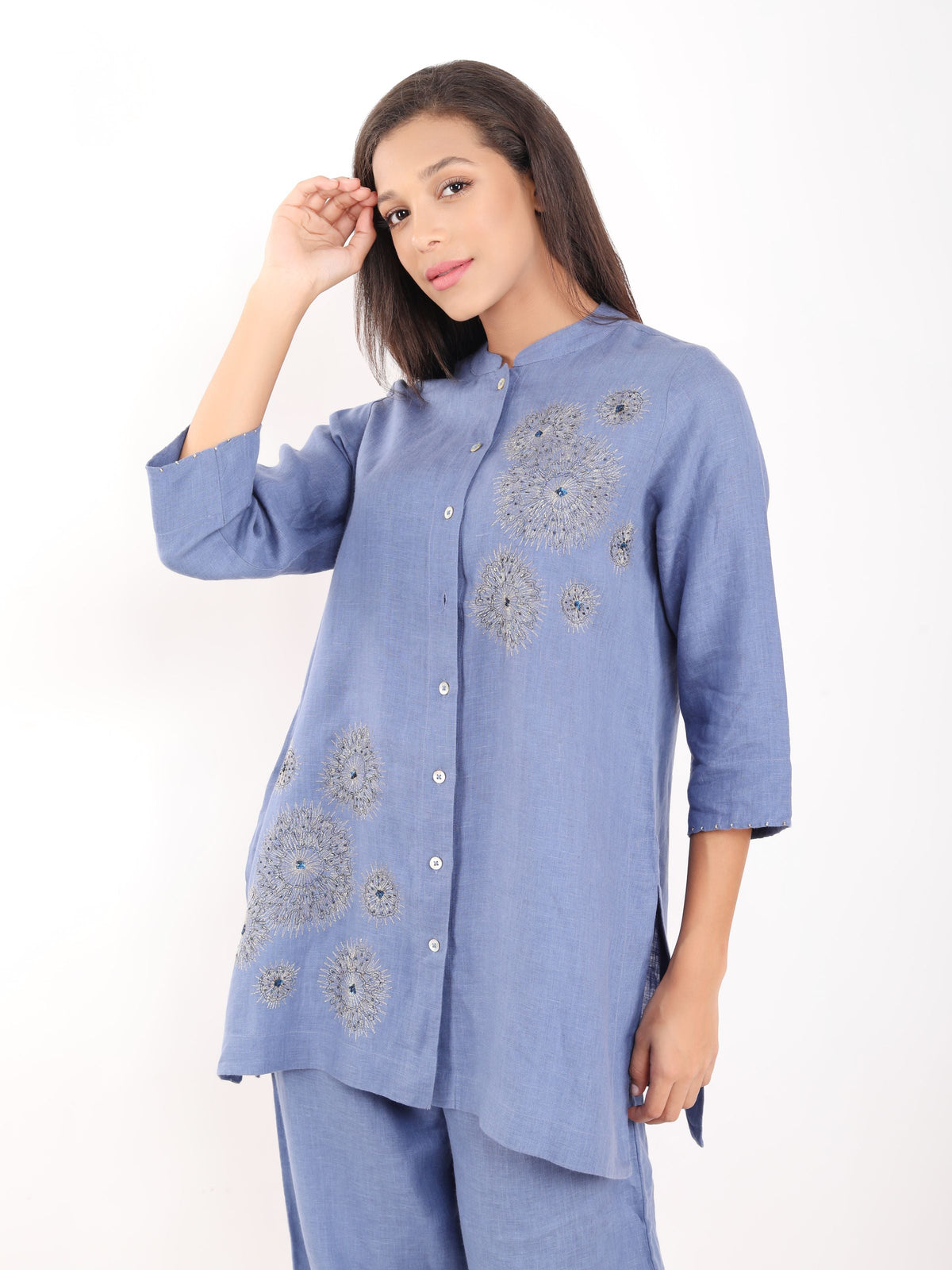 Blue Zari Embroidered Shirt