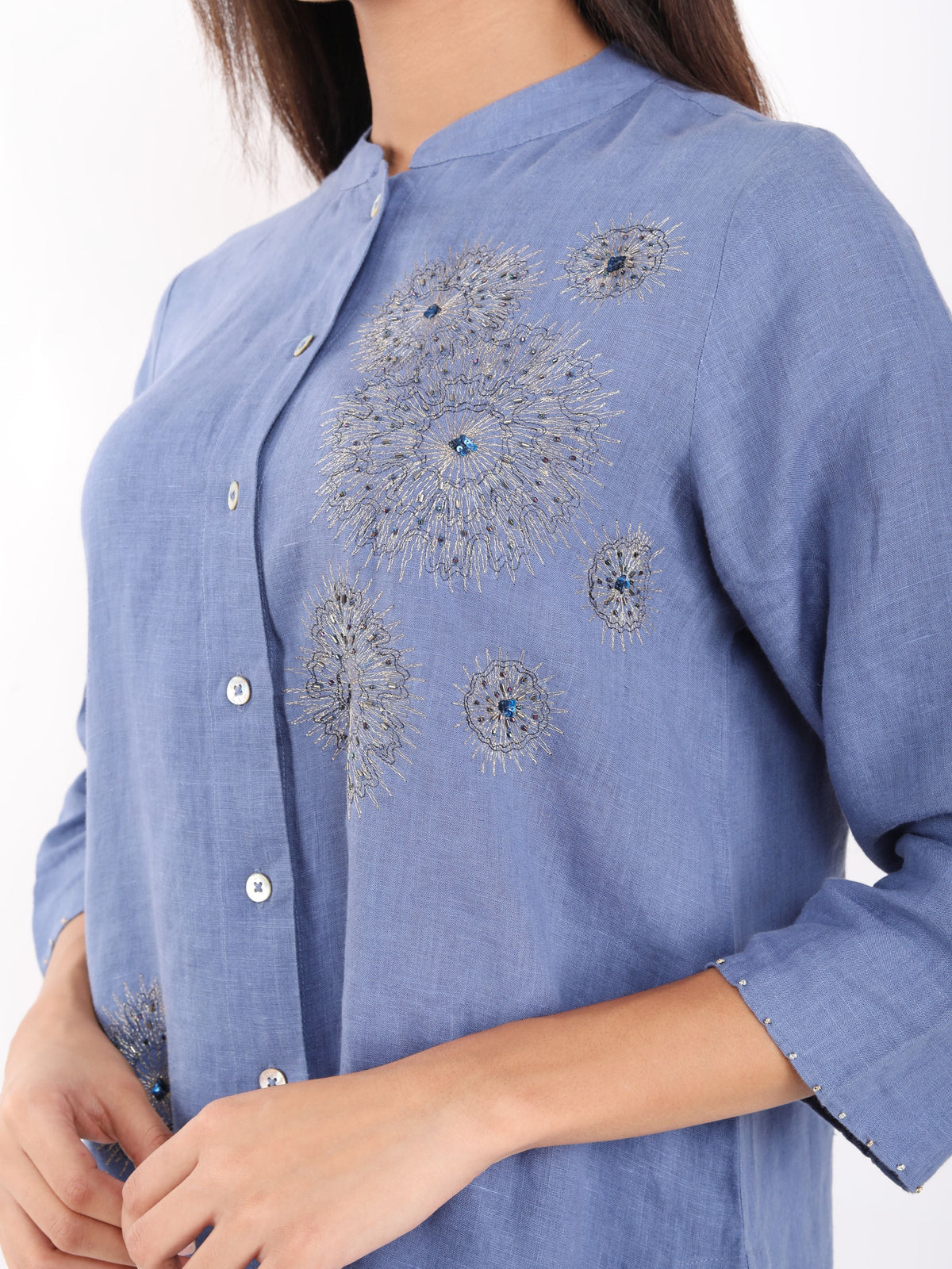 Blue Zari Embroidered Shirt