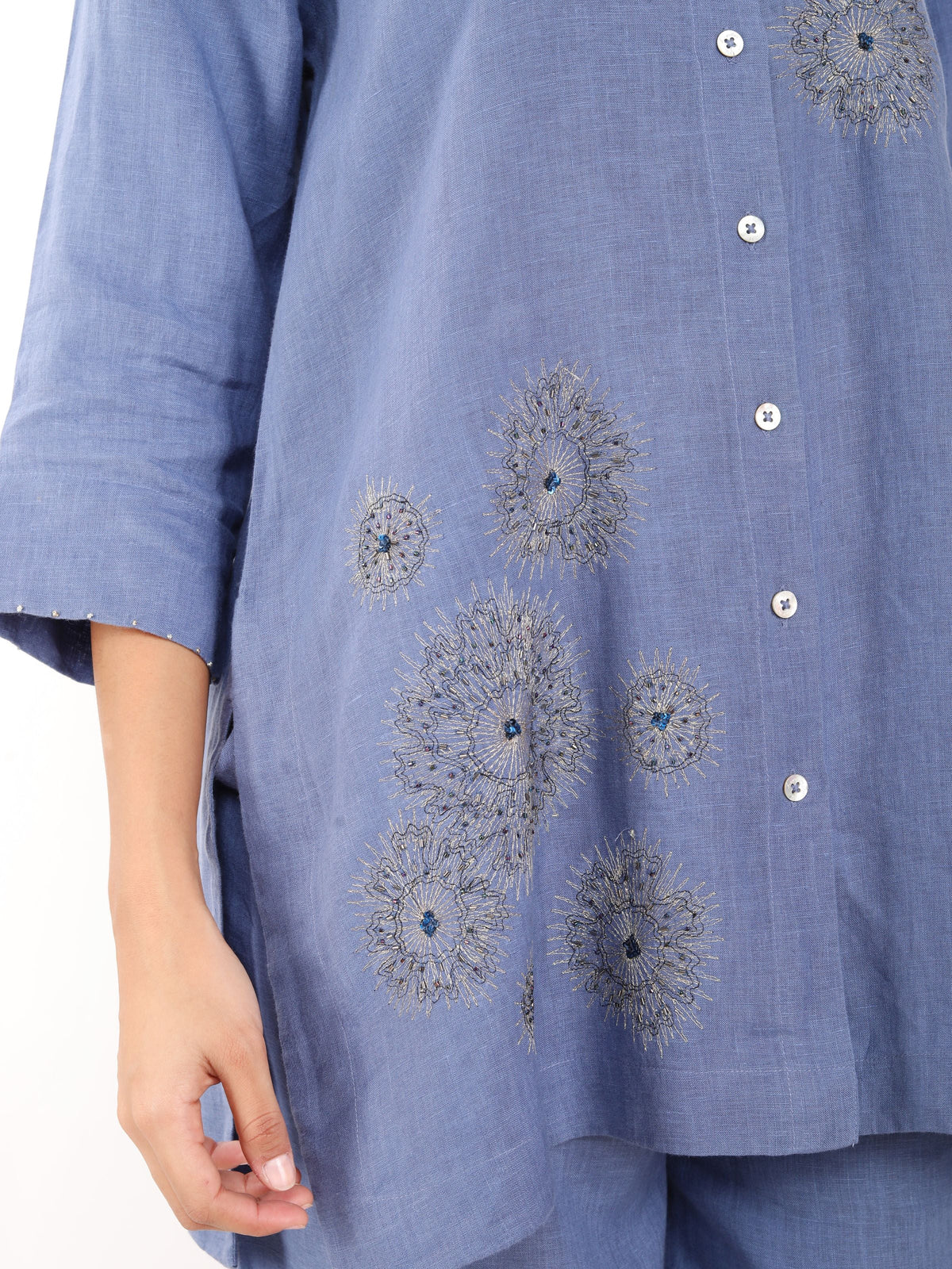 Blue Zari Embroidered Shirt
