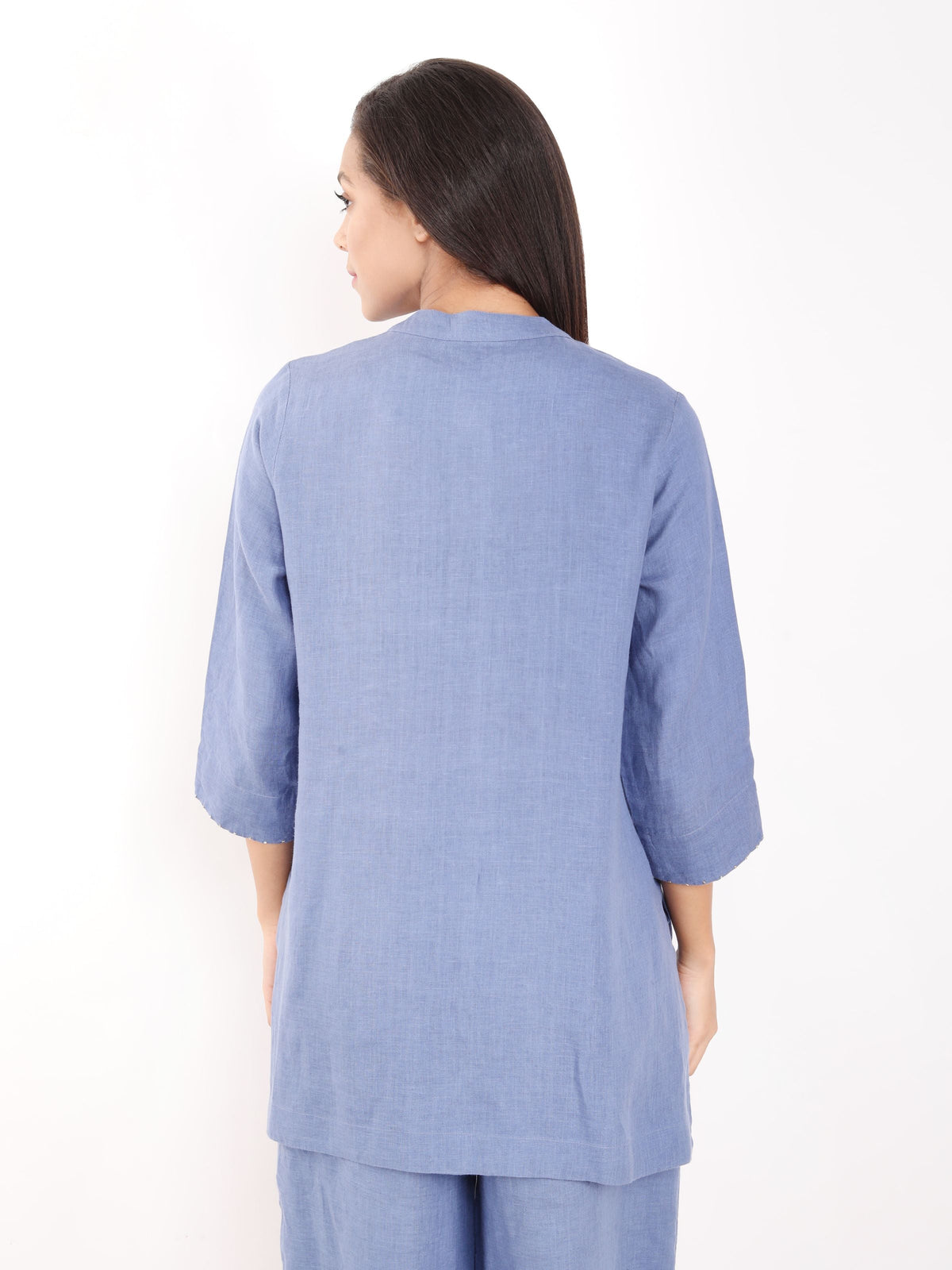 Blue Zari Embroidered Shirt