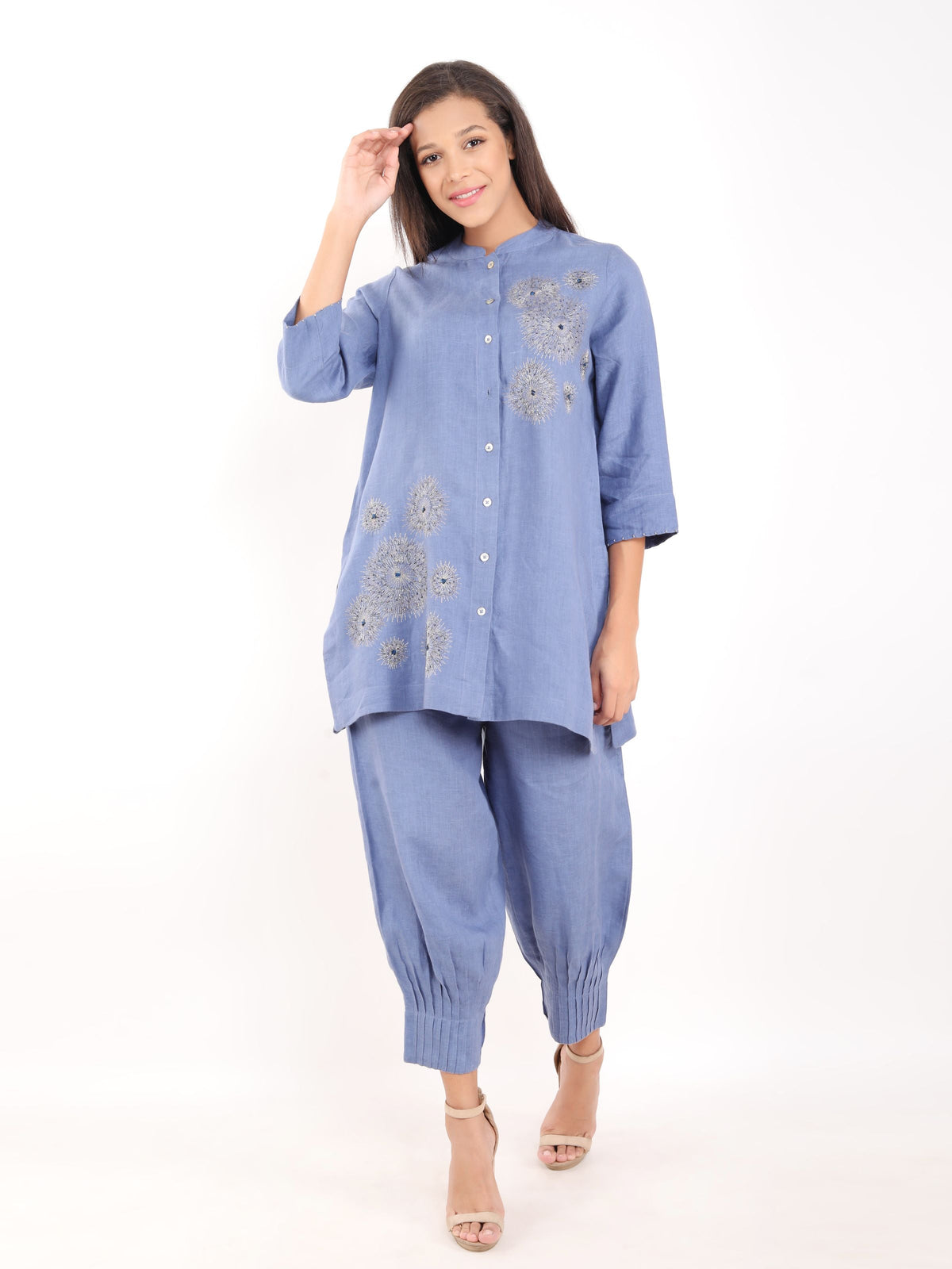 Blue Zari Embroidered Shirt