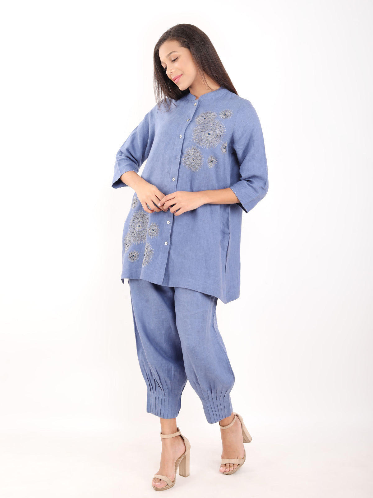 Blue Zari Embroidered Shirt