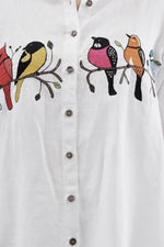 White Shirt with Colorful Bird Embroidary