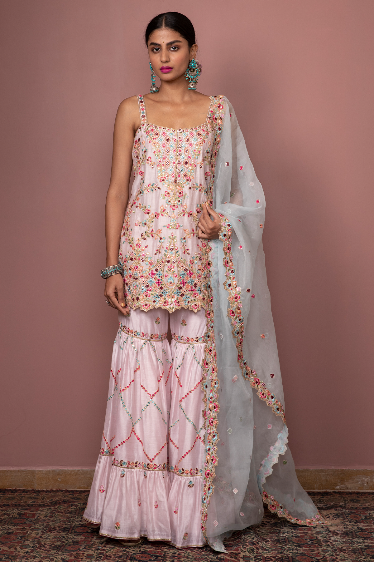Pink StrappyKurta With Gharara