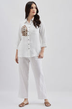 Simba Embroidered White Linen Shirt