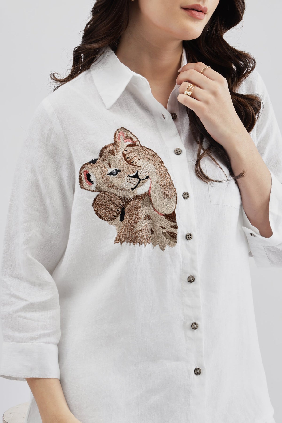 Simba Embroidered White Linen Shirt