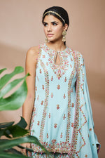 Blue Georgette Incut Kurta And Sharara Set