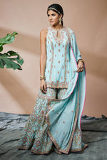 Blue Georgette Incut Kurta And Sharara Set