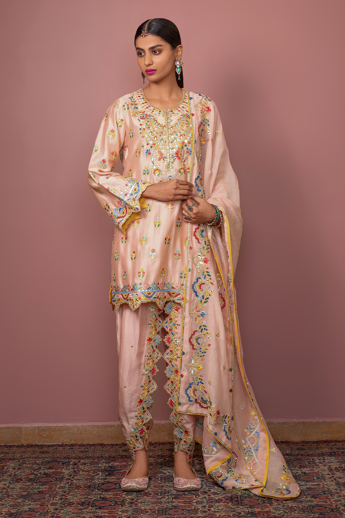 Peach Kurta With Dhoti Set