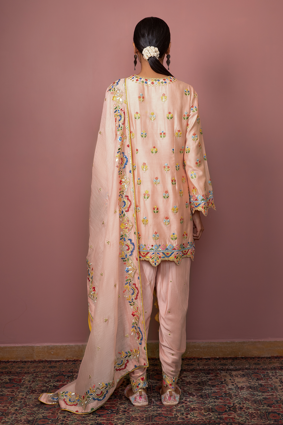 Peach Kurta With Dhoti Set