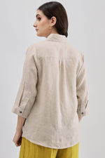 Beige Bird Embroidery Shirt