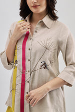 Beige Bird Embroidery Shirt