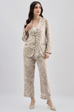 Beige Printed Kantha Work Blazer And Pants