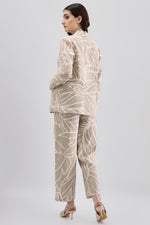 Beige Printed Kantha Work Blazer And Pants