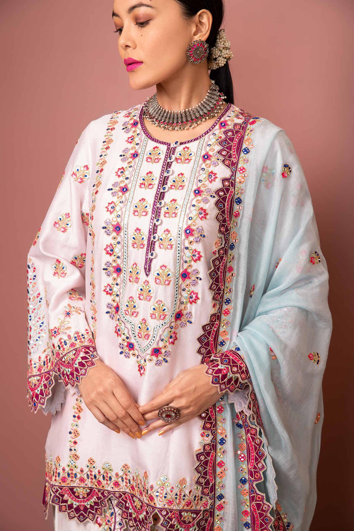 Pink Kurta With Dhoti Set