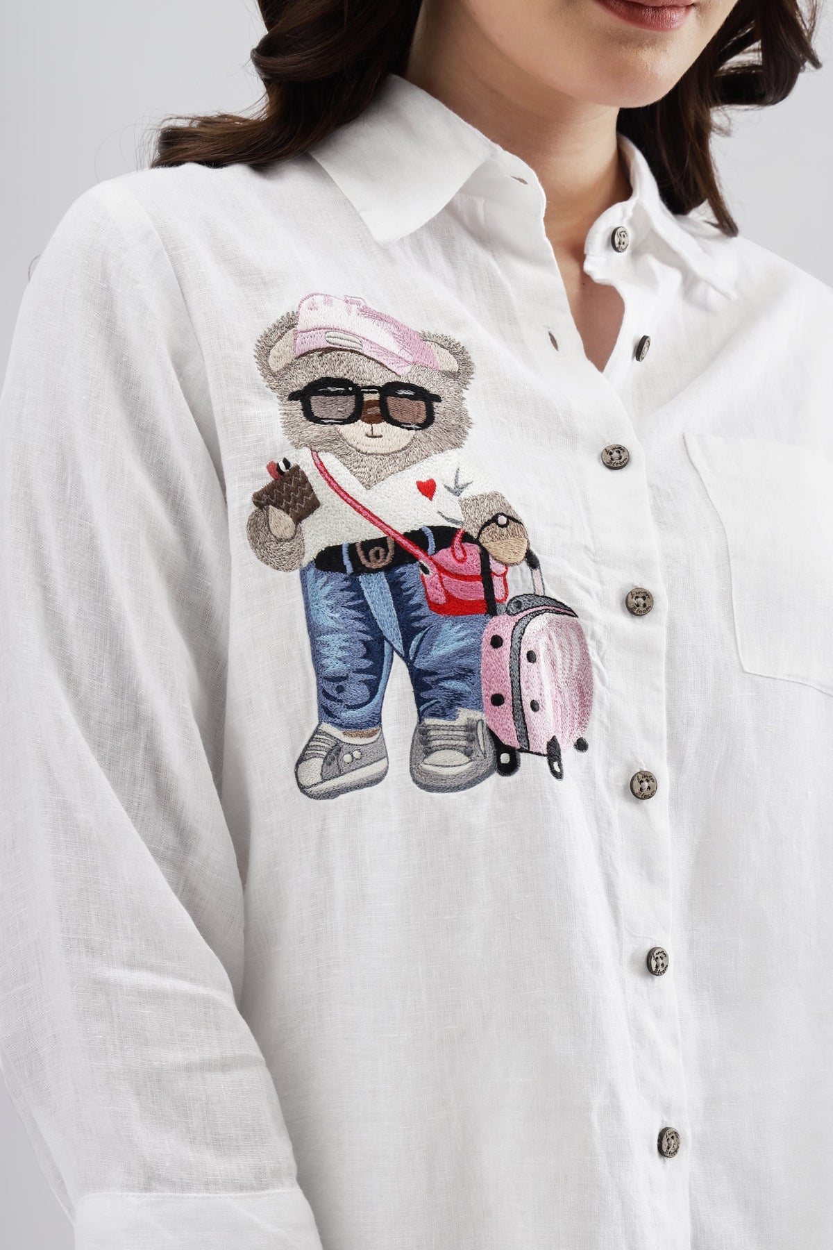 Classy Teddy Bear Embroidery Shirt