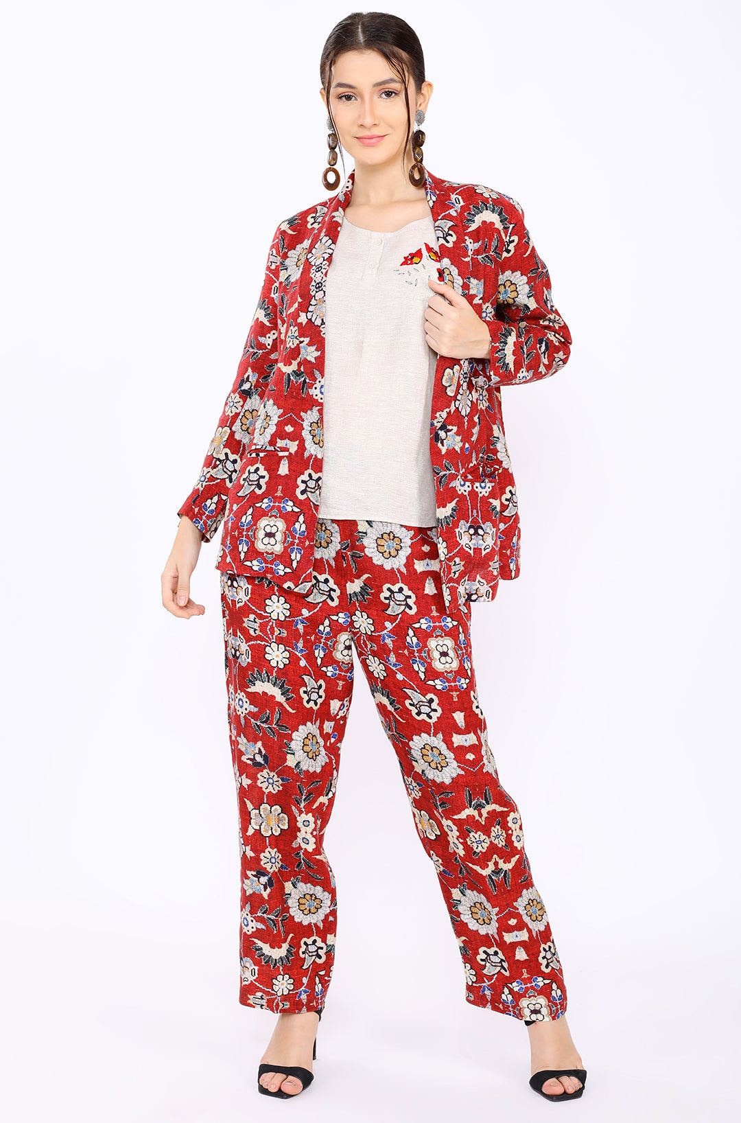 Red Floral Print Blazer