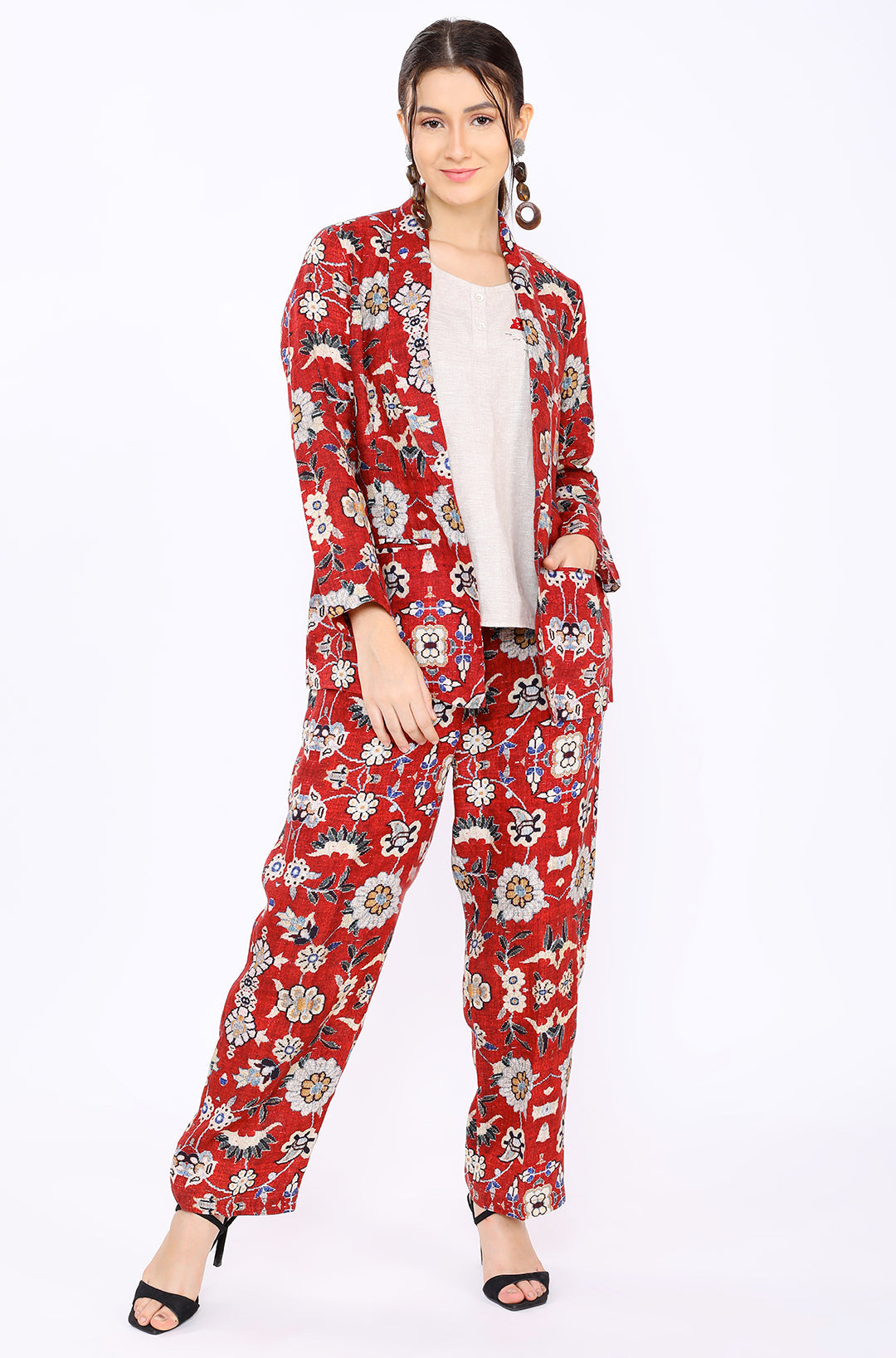 Red Floral Print Blazer