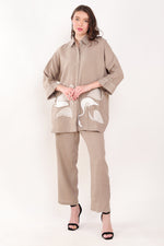 Khakhi Big Shirt With Flamingo Ebroidery