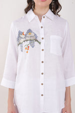 White Shirt Blue Bird Embroidery