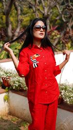 RED TOUCAN STRIPE EMB SHIRT