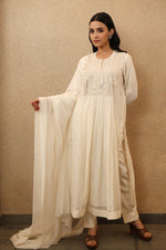 Ivory Pure Silk-Cotton Mirror-Work Kurta-Pants Set
