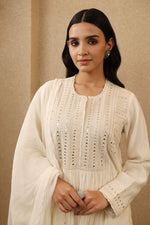 Ivory Pure Silk-Cotton Mirror-Work Kurta-Pants Set