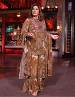 Green short Kurta with flairsleeves & sharara pant with dupatta