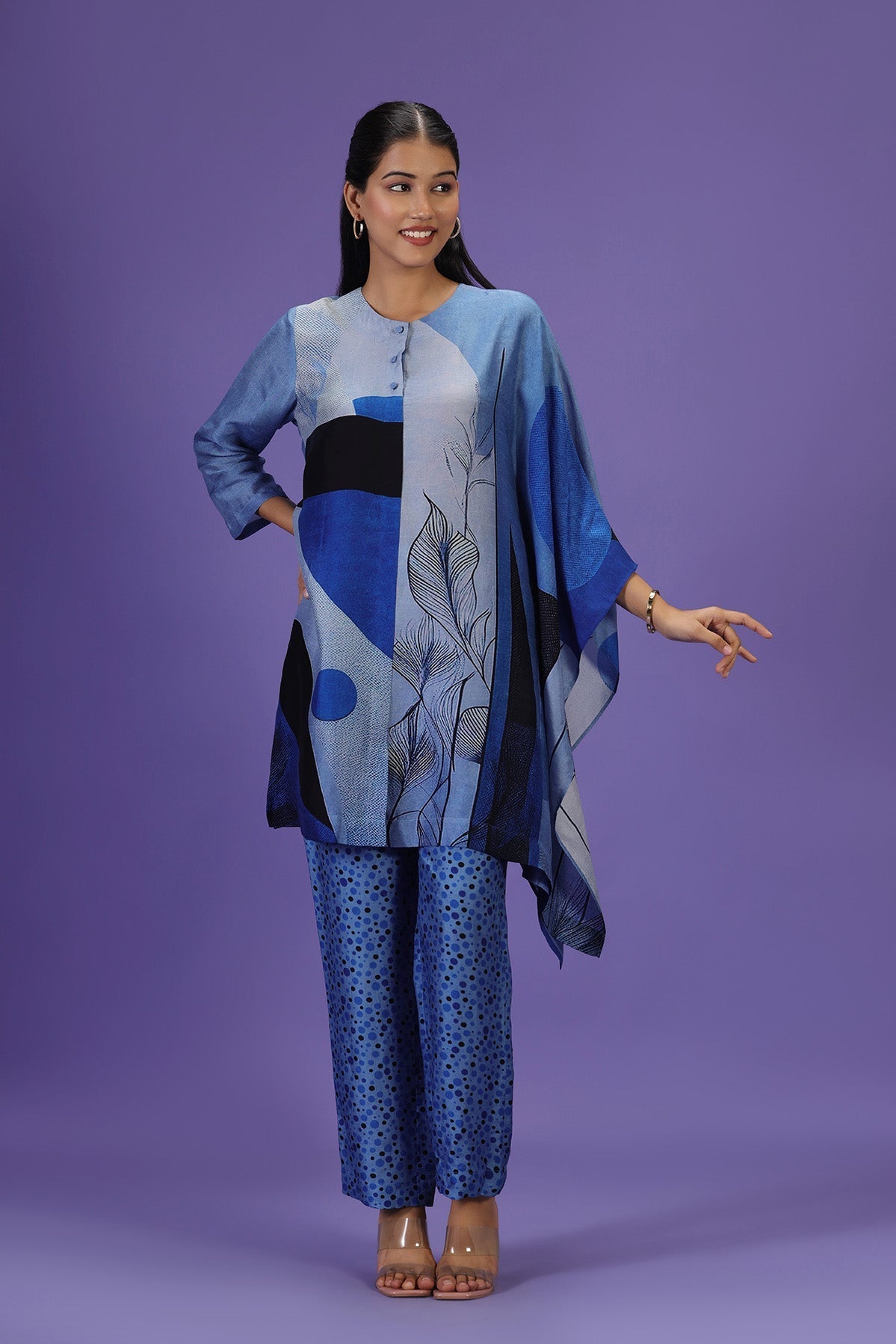 Blue Eclipse Kurta style Kaftan Set