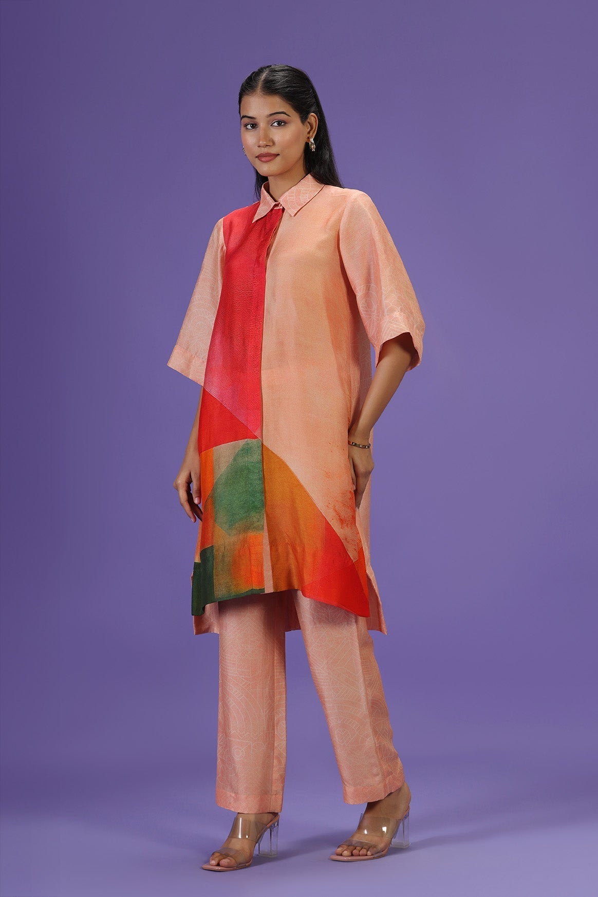 Tangerine Bliss Mid Length Kurta set