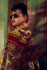 Beige green bird shortvelvetjacket mustard fur