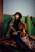 Vintage floral blue velvet long jacket