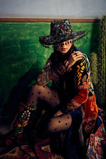 Vintage floral blue velvet long jacket