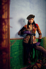 Red black velvet shortfur jacket+ belt