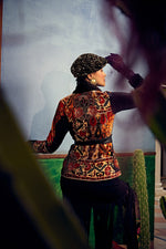 Red black velvet shortfur jacket+ belt