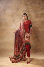 Wine Color Kurta With Printed Dupatta And Cowl Pant