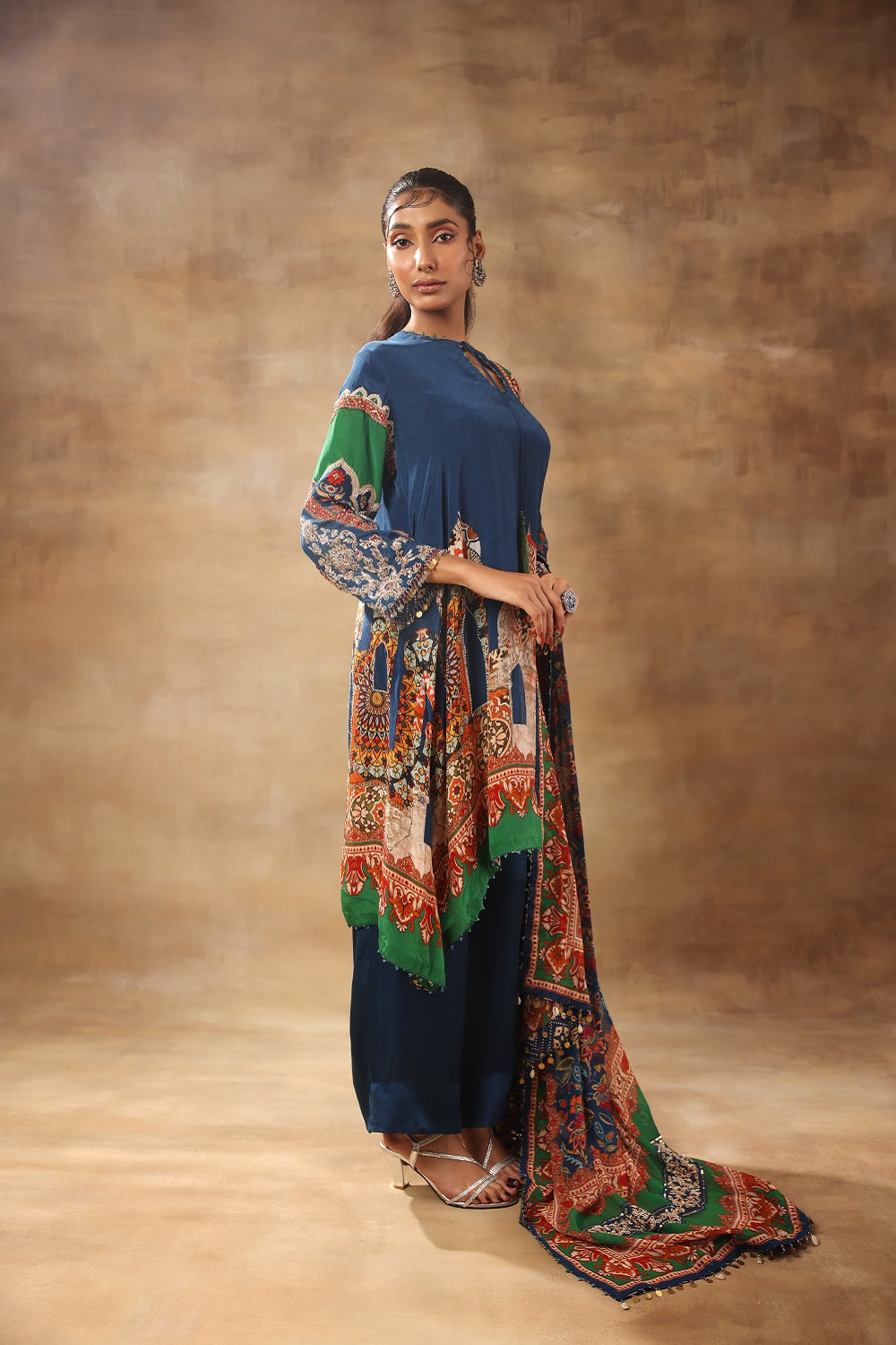 Blue A line Kurta With Heavy Dupatta And Pant