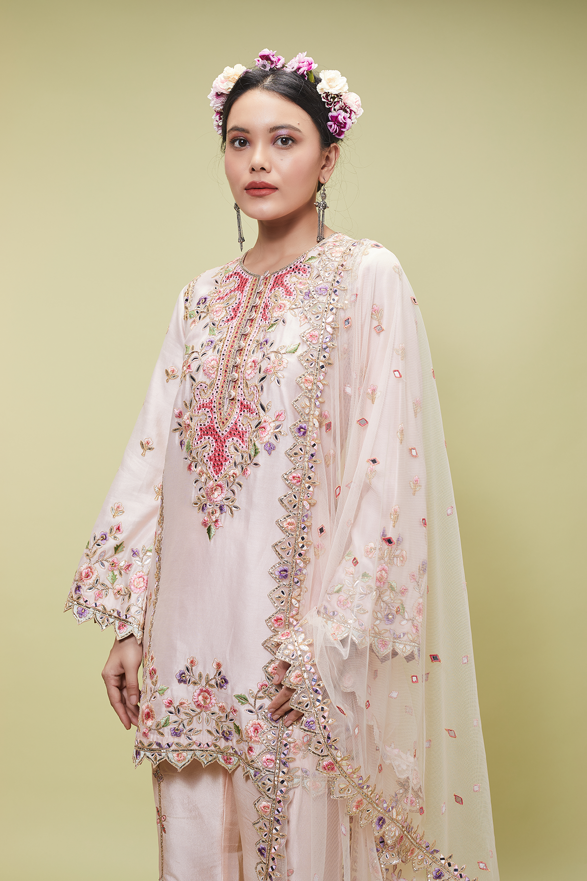 Peach Kurta With Bootleg Pants