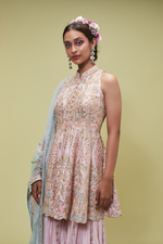Pink Kalidaar Peplum Style Kurta With Gharara Bottoms