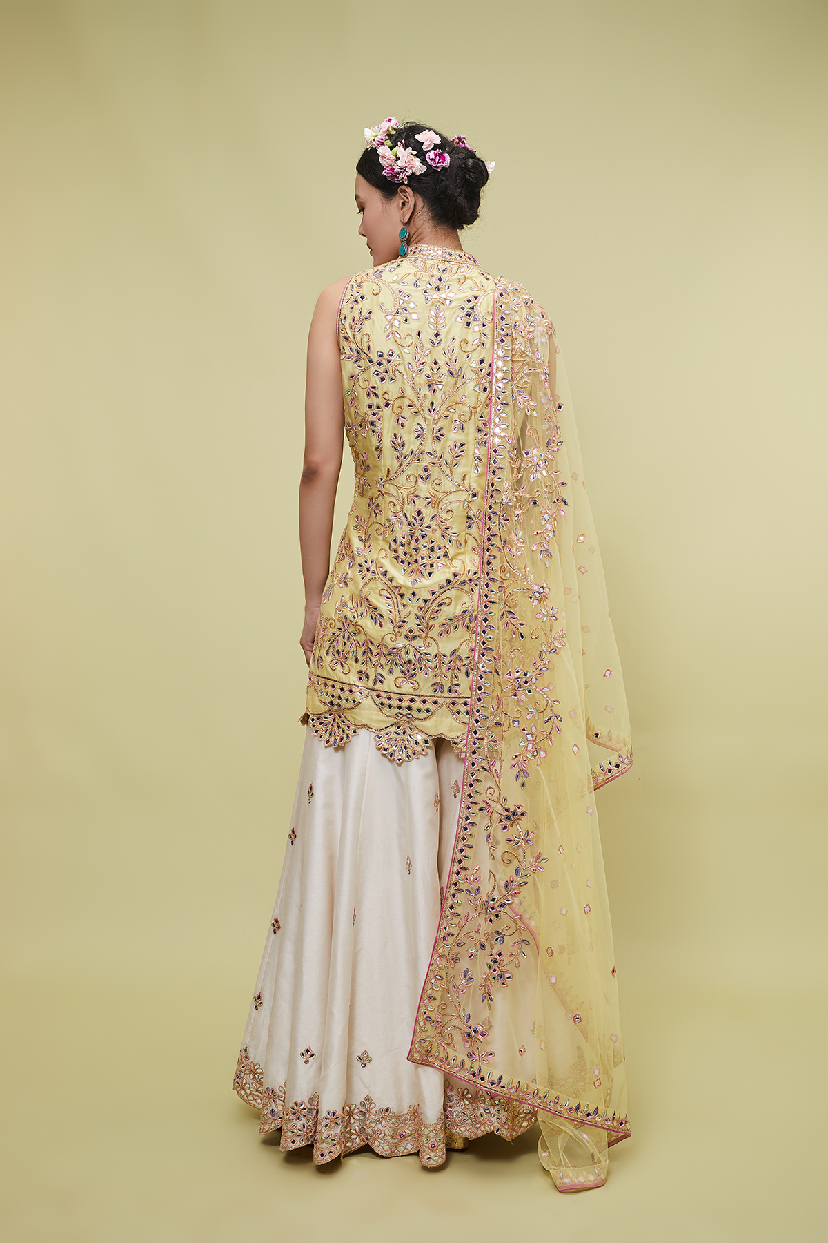 Yellow Kurta With Ivory Sharara Set