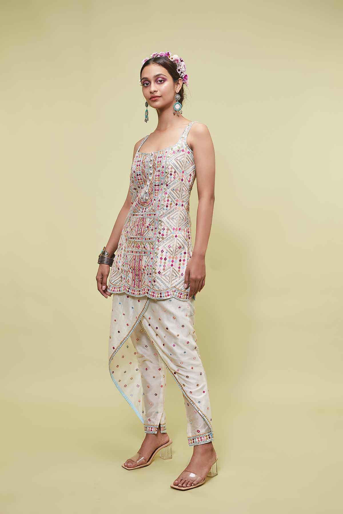 Ivory Kurta With Overlap Pants