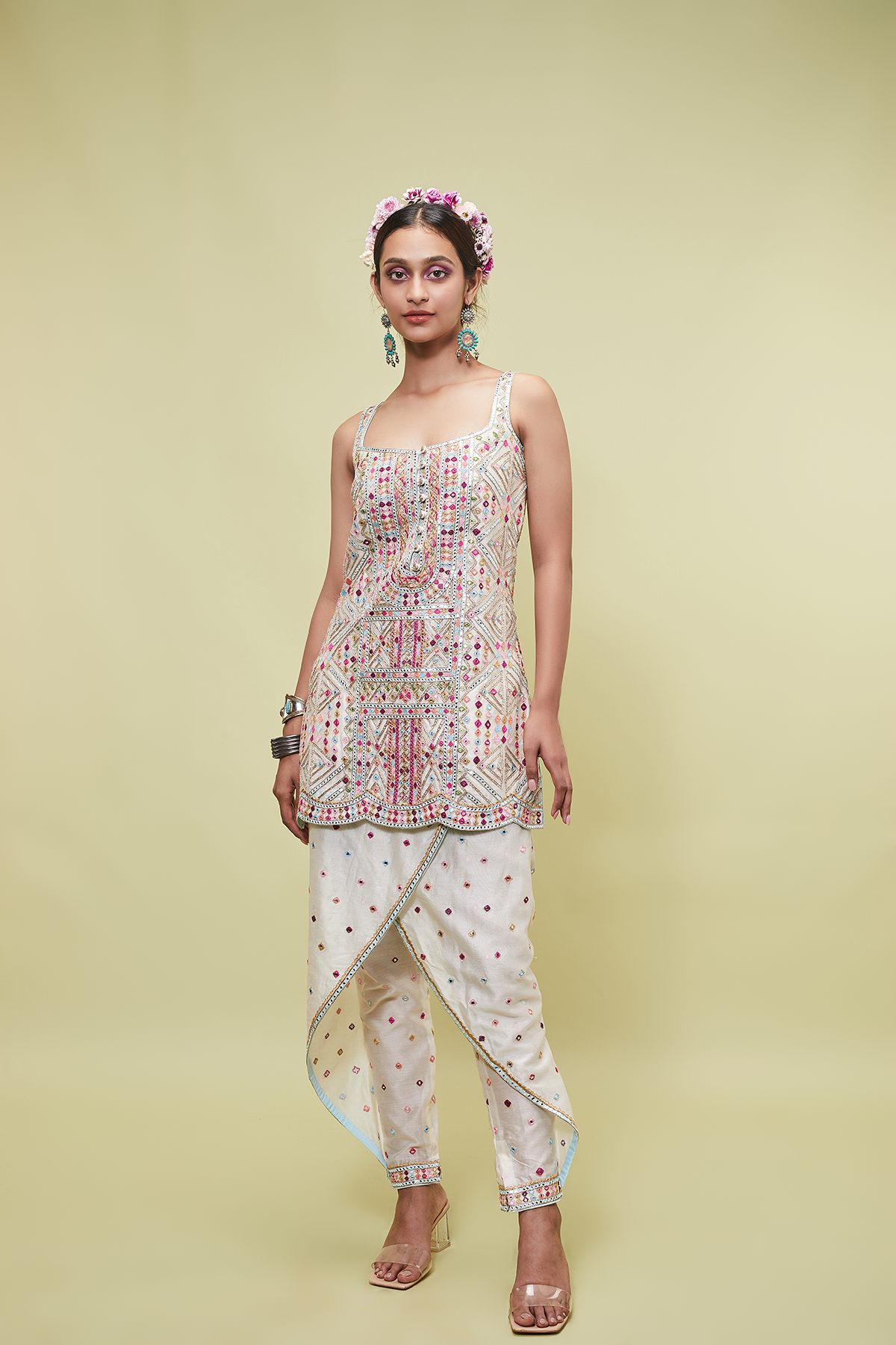 Ivory Kurta With Overlap Pants