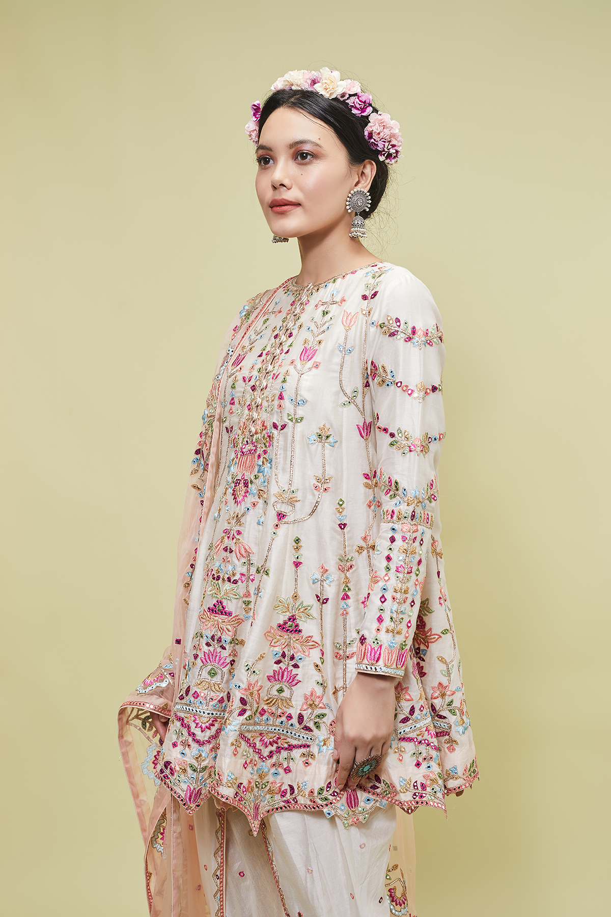 Ivory Kali Kurta With Dhoti