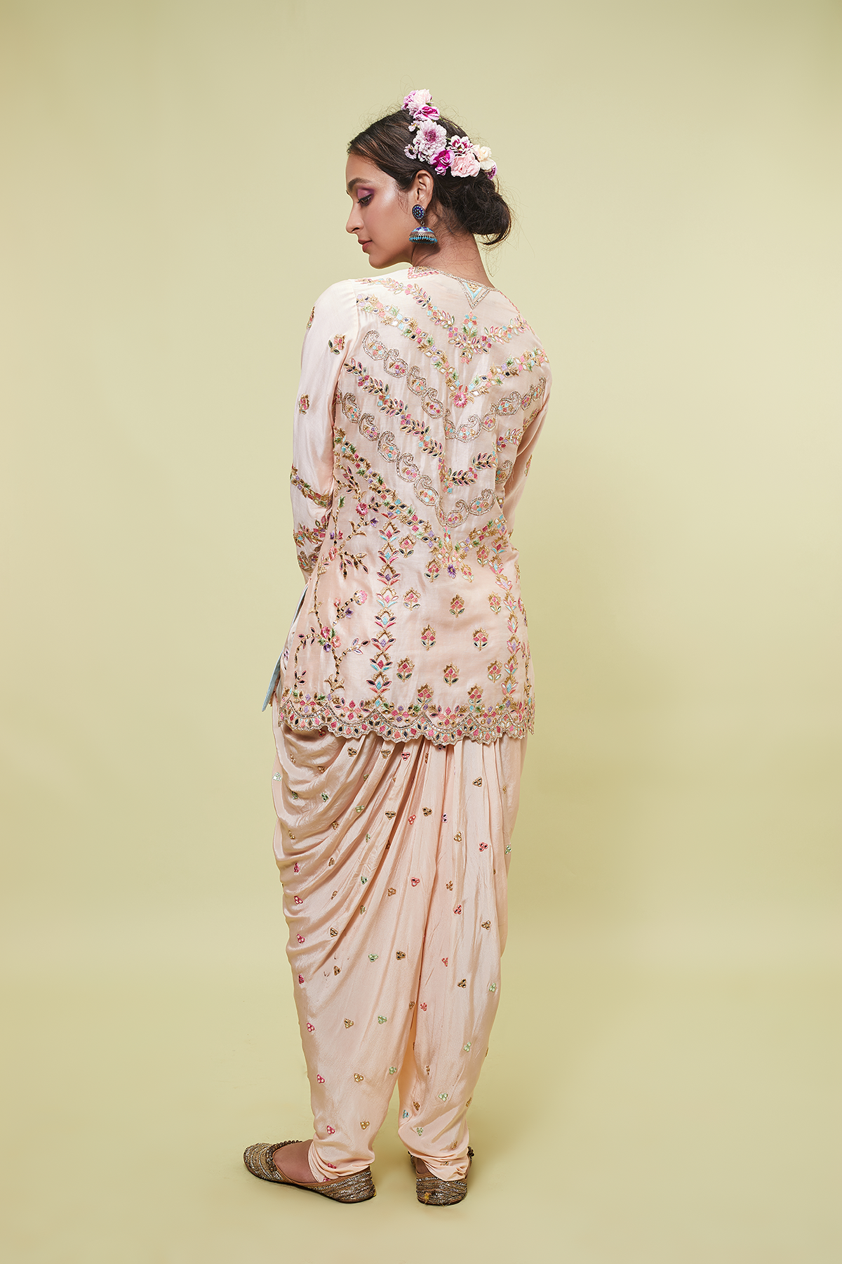 Peach Kurta Paired With Cowl Pants