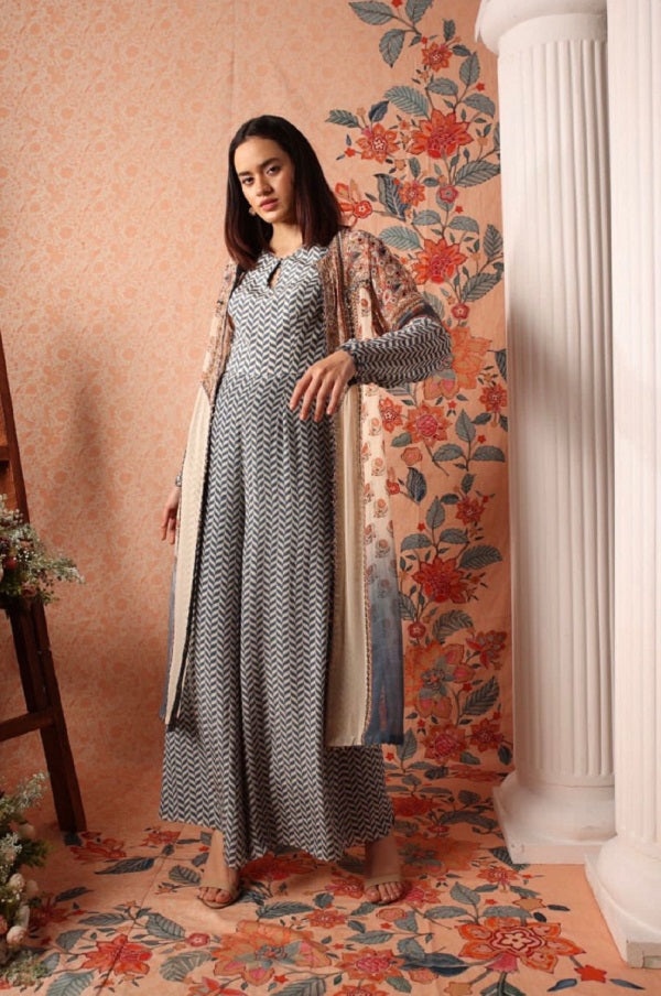 Kalamkari Jacket With Chevron Jumpsuit