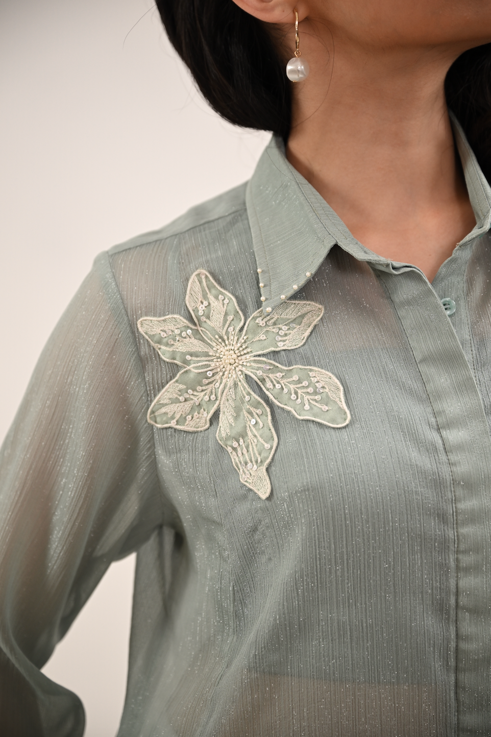 Ice Blue Chiffon Shirt