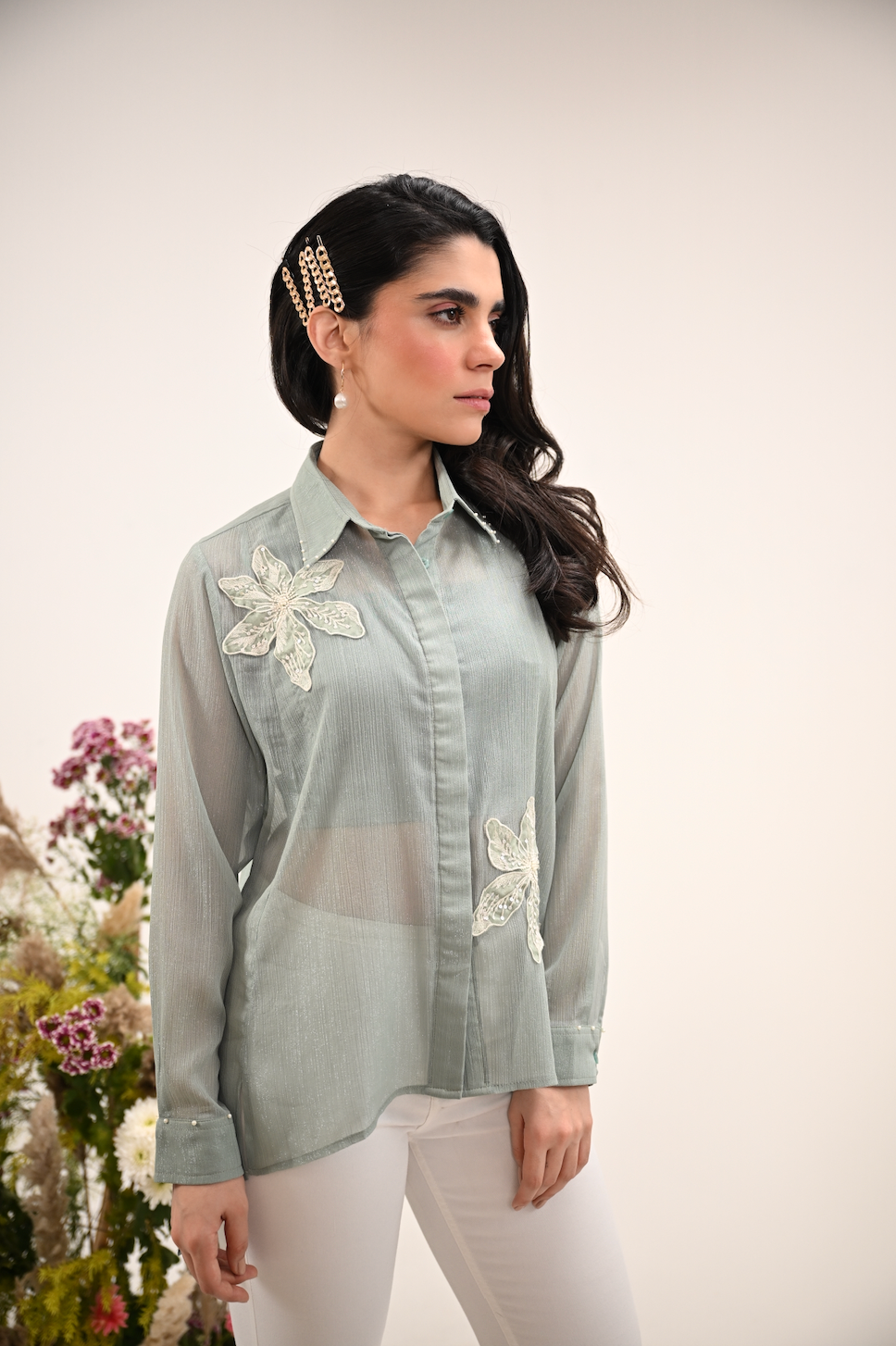 Ice Blue Chiffon Shirt