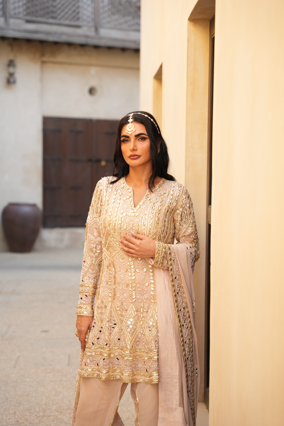 BEIGE PARISAA SHORT ANARKALI WITH DHOTI