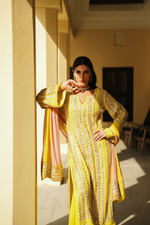 SUNSHINE YELLOW MULTI-COLOUR PARISAA LONG KURTA WITH SHARARA